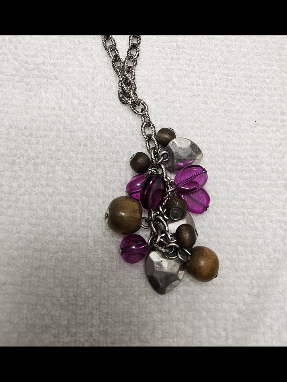 Boho Purple Bead and Wood Charm Necklace - Women Jewelry